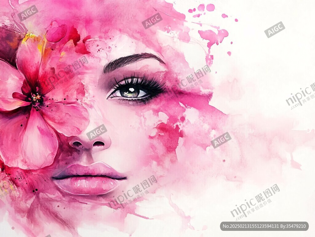 唯美抽象画水彩画女人