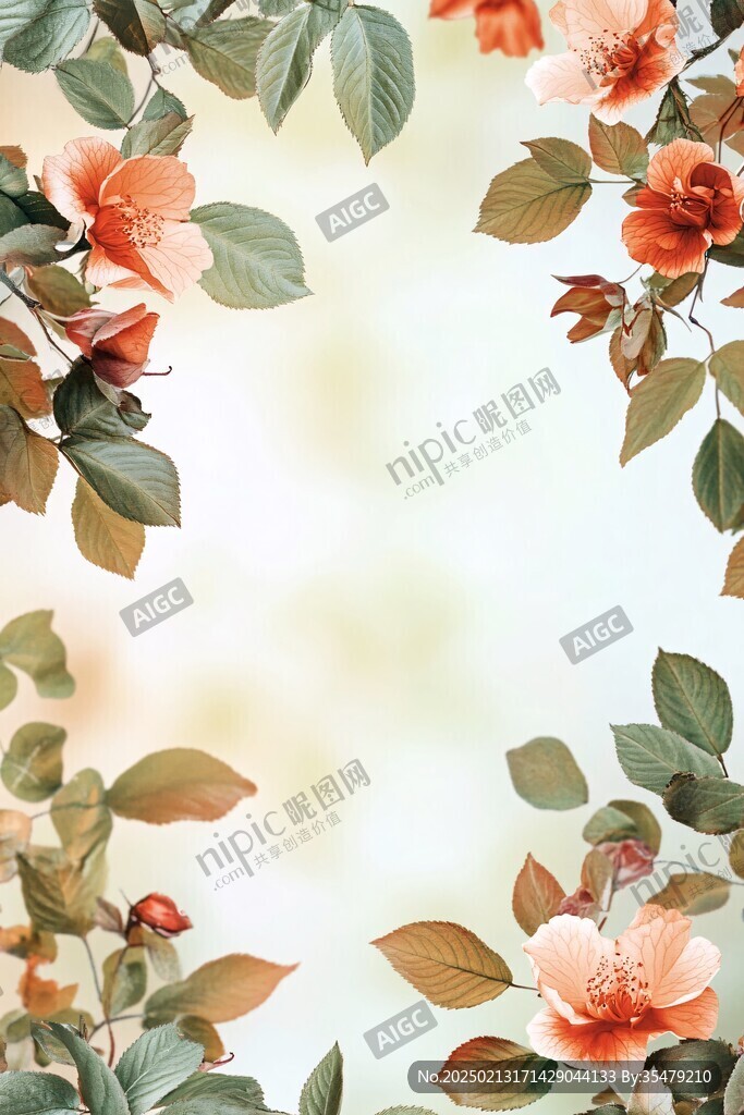 森系粉橙色花朵背景