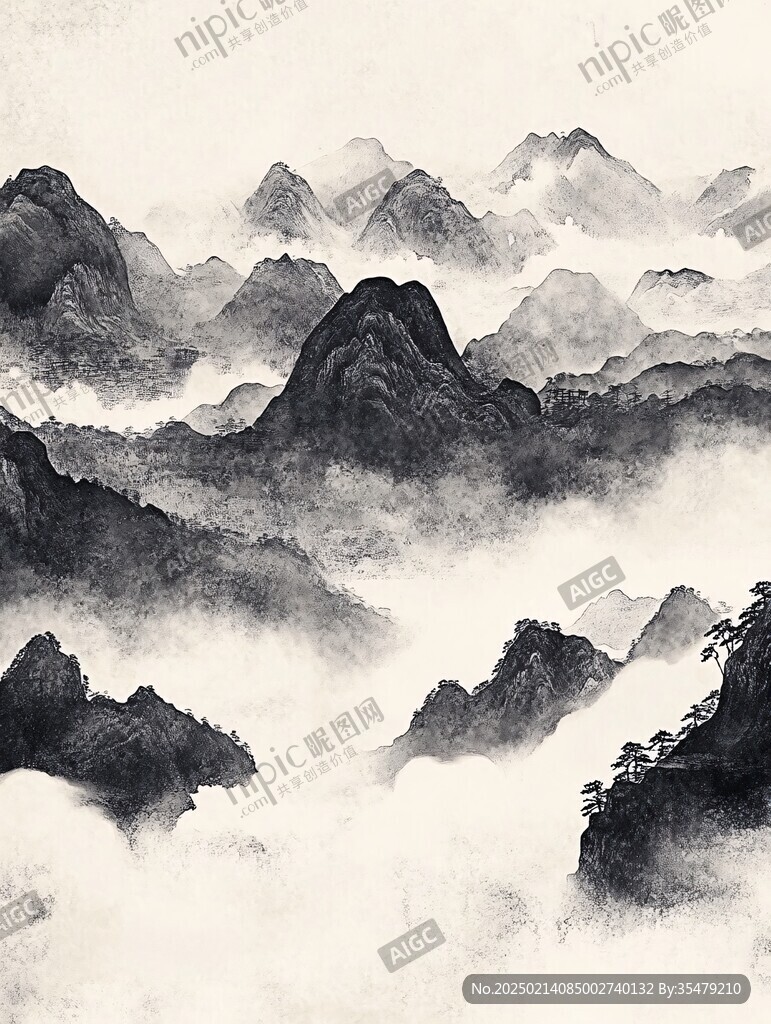 大画幅高清中式水墨山