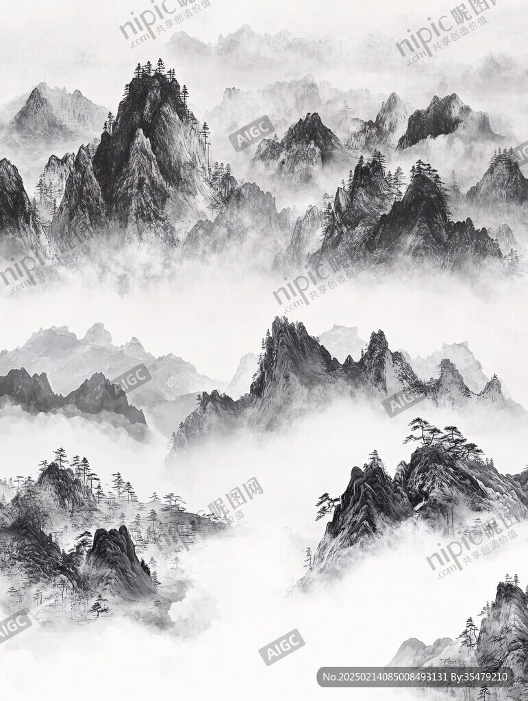 大画幅高清中式水墨山