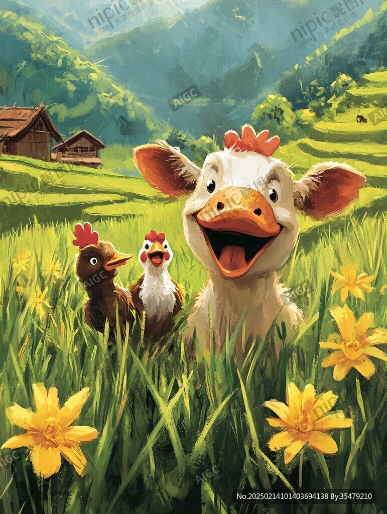 田间鸡插画