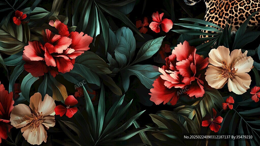 田园风热带树叶花朵