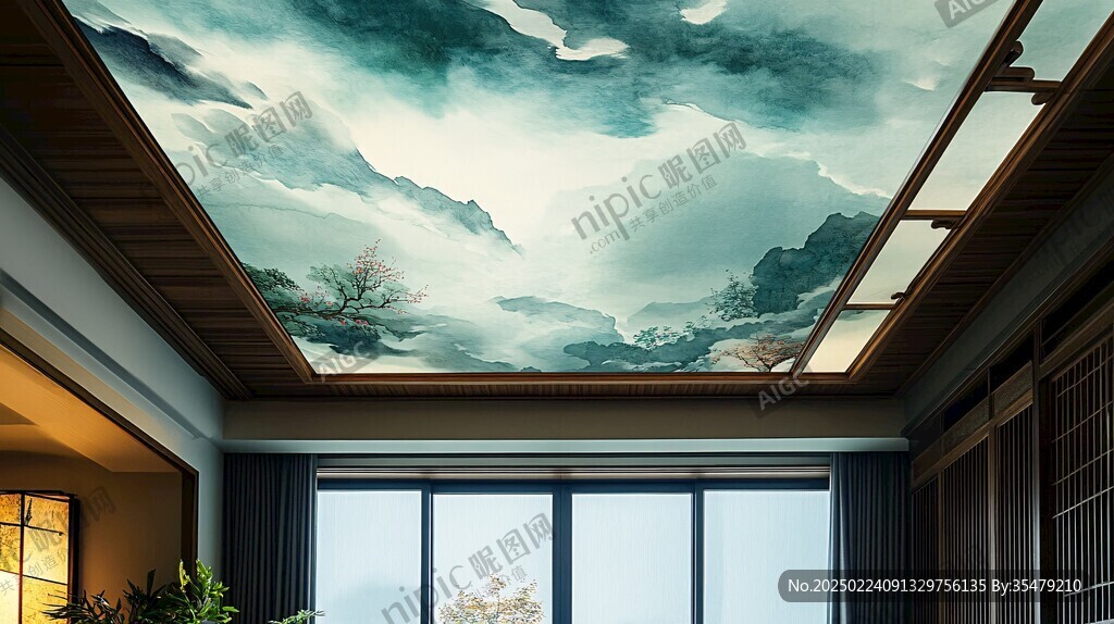 手绘风景画软膜天花