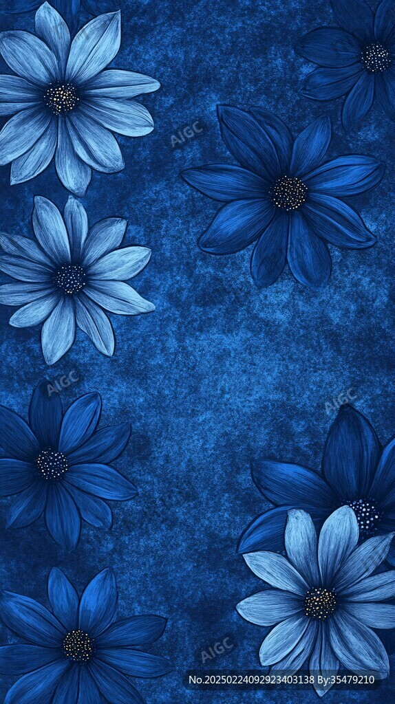 蓝色唯美小花装饰画