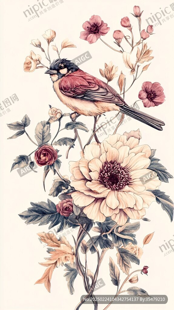 欧美风格鸟花卉