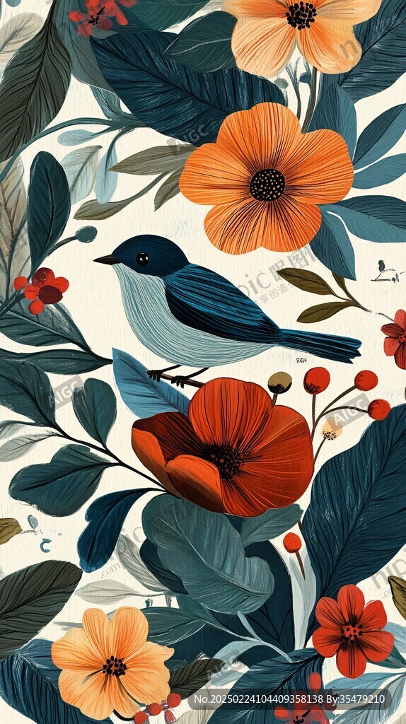 欧美风格鸟花卉