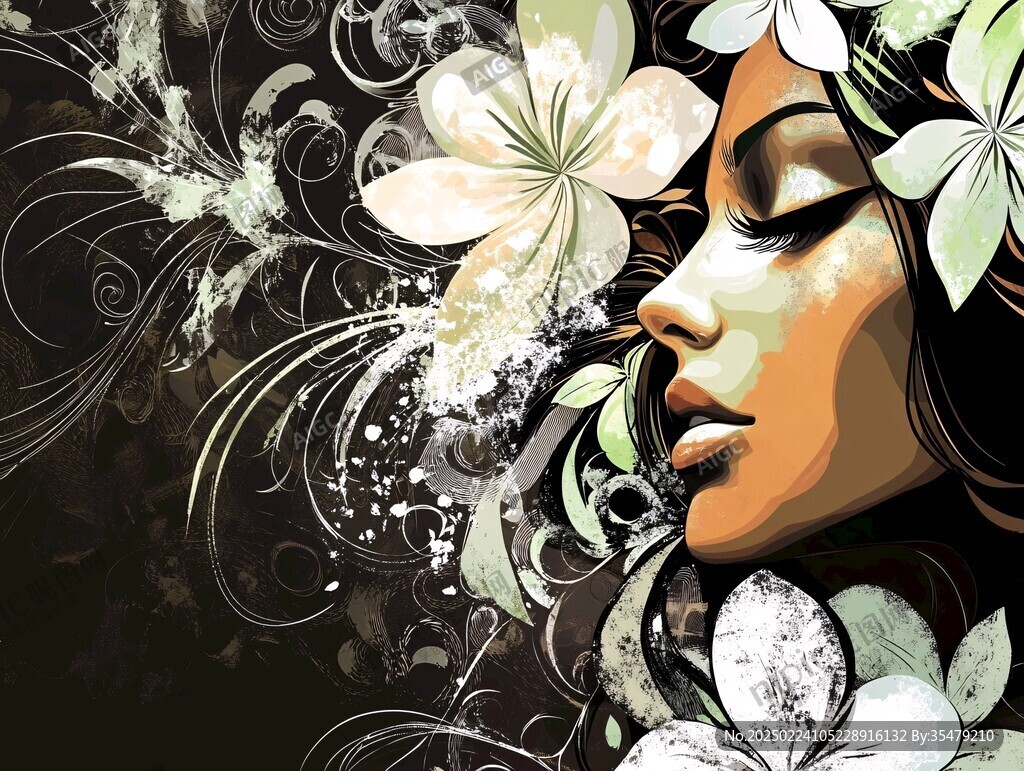 手绘女人花抽象装饰画