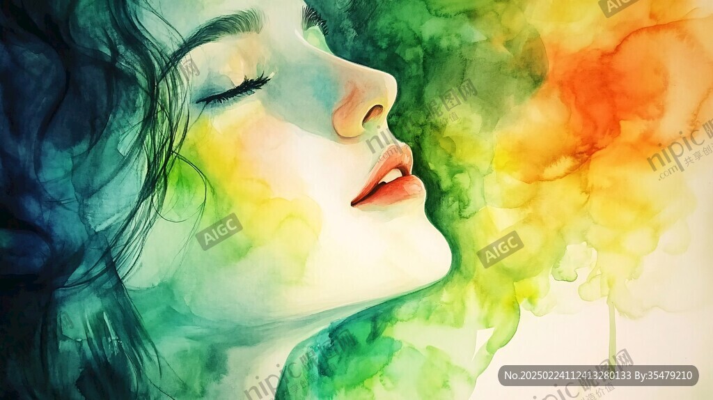 唯美抽象画水彩画女人