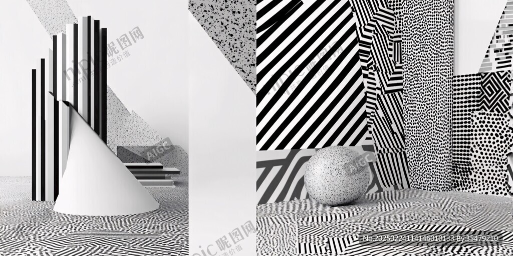 黑白色点线面形体