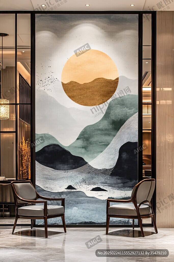 新中禅意山水岩彩画