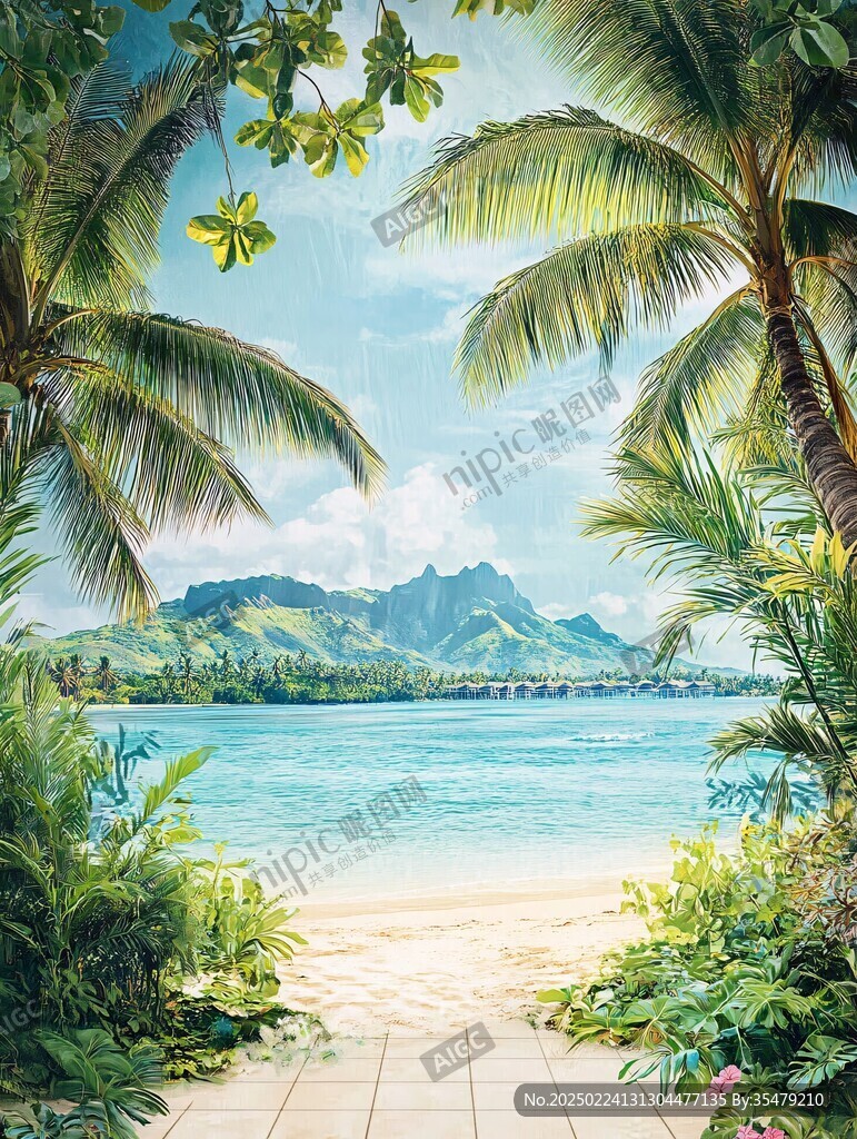 热带风景壁画背景