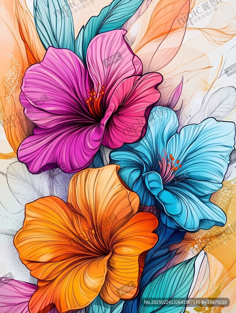 绚丽炫彩花儿盛开背景