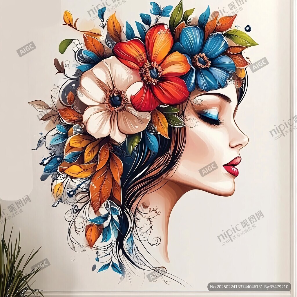 手绘艺术女人花挂画