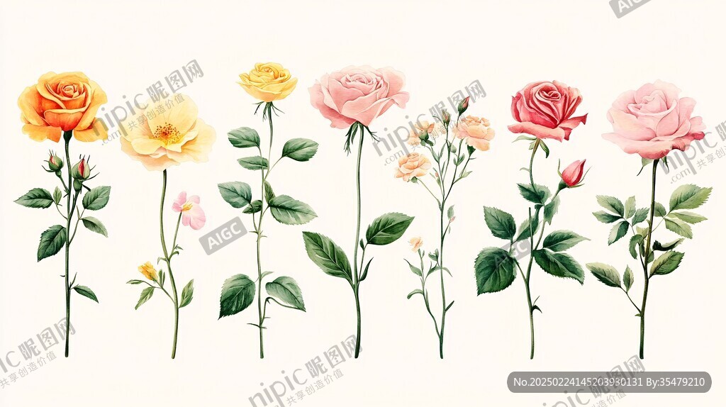 写实手绘玫瑰花素材
