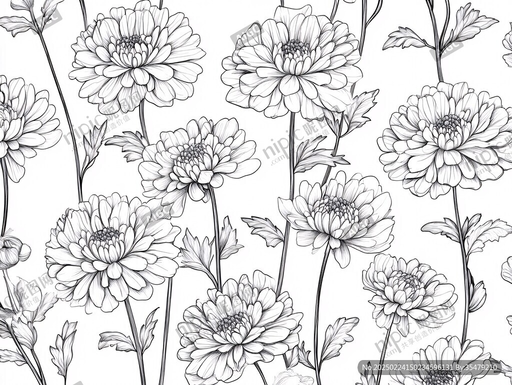 大丽花线描