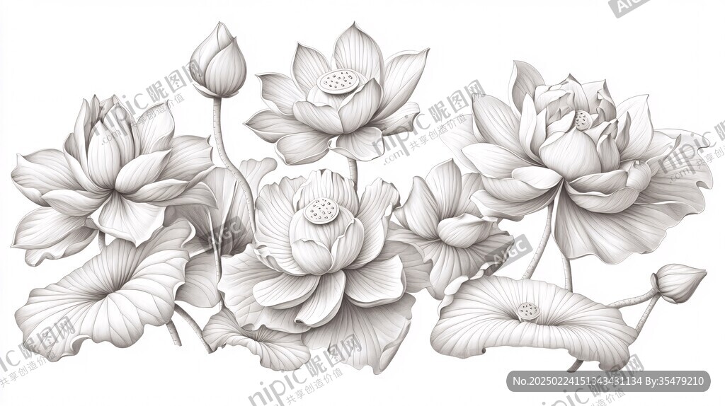 手绘金属质感荷花