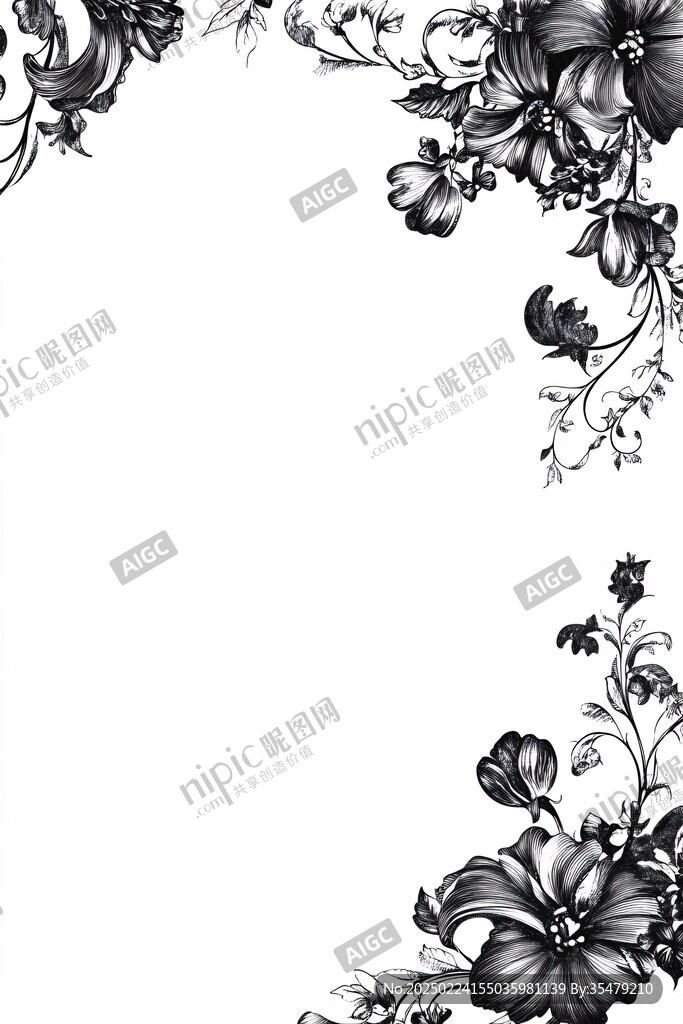 边框灰度图花边黑白图