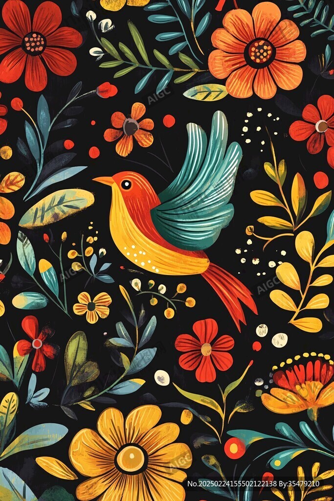 欧美风格鸟花卉