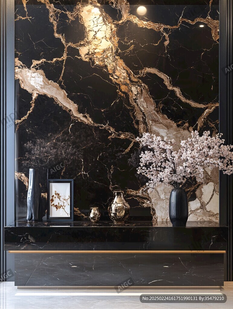 极简金箔石根线条对拼