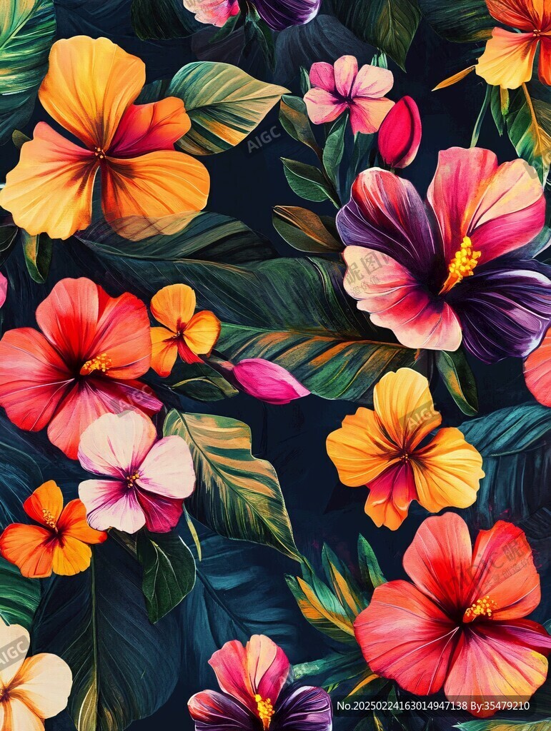 田园风热带树叶花朵