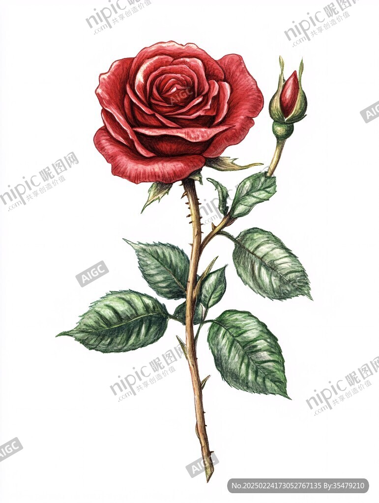 写实手绘玫瑰花素材