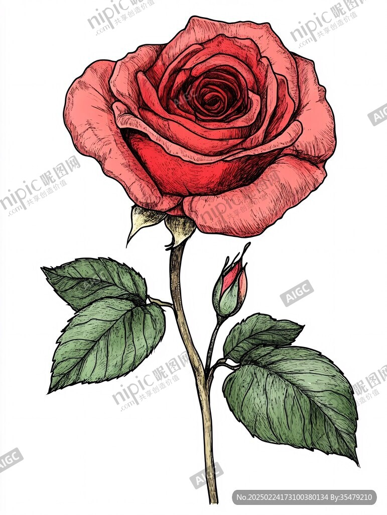写实手绘玫瑰花素材