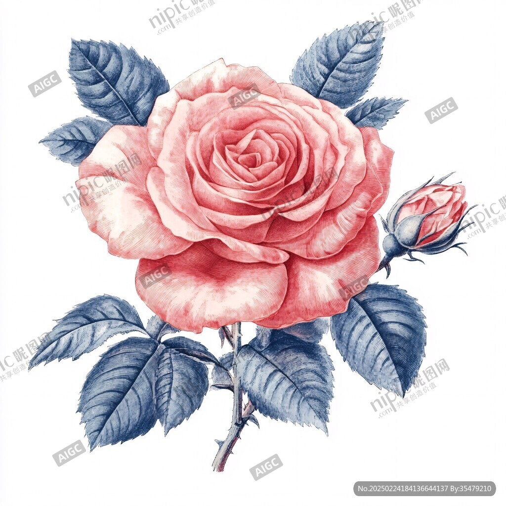 写实手绘玫瑰花素材