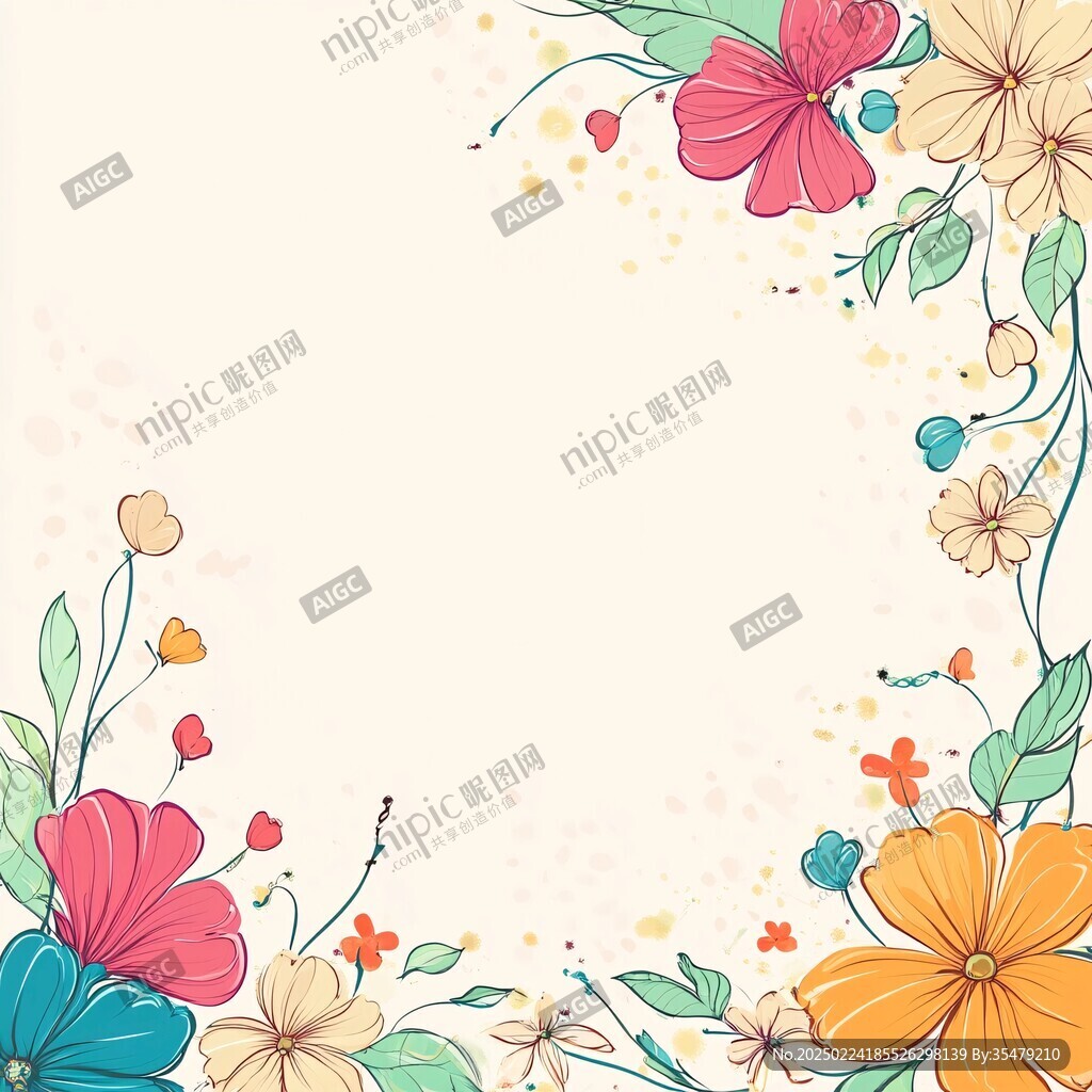 手绘彩色花背景海报