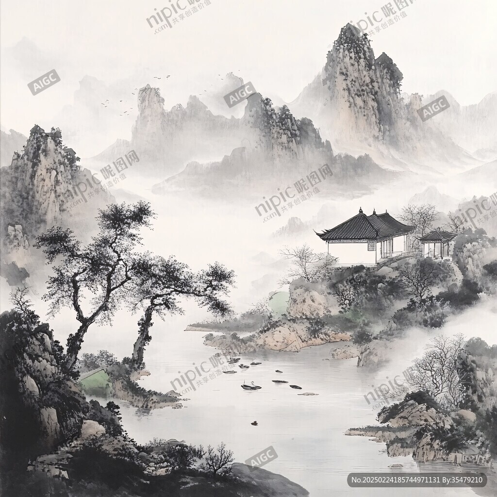 水墨数字画工笔山水