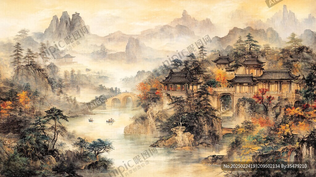 高清彩色客厅山水