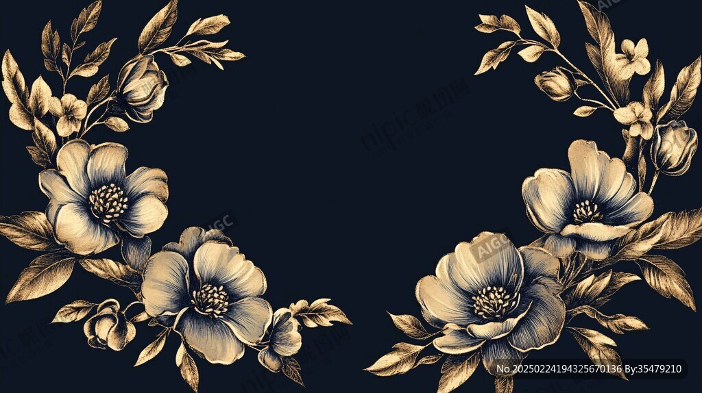 黄蓝色手绘花艺