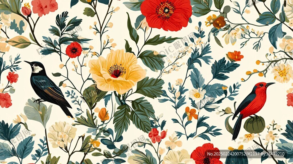 欧美风格鸟花卉