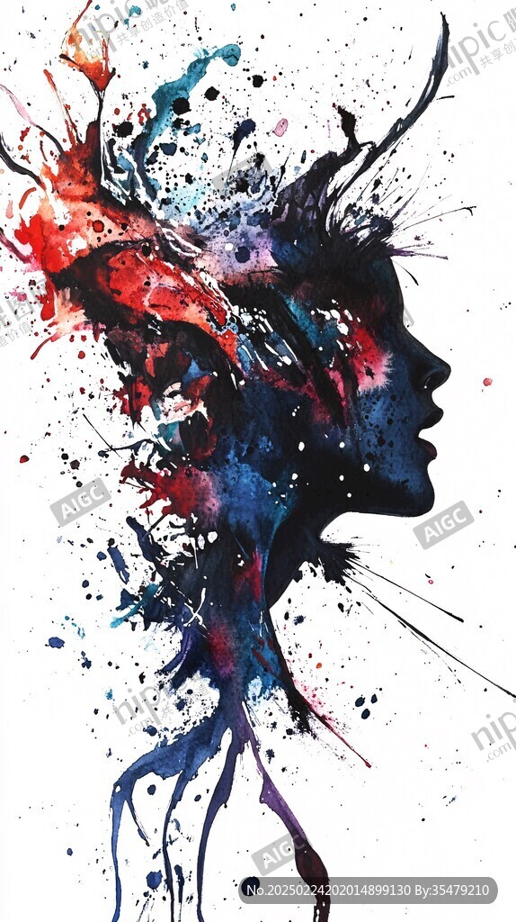 唯美抽象画水彩画女人