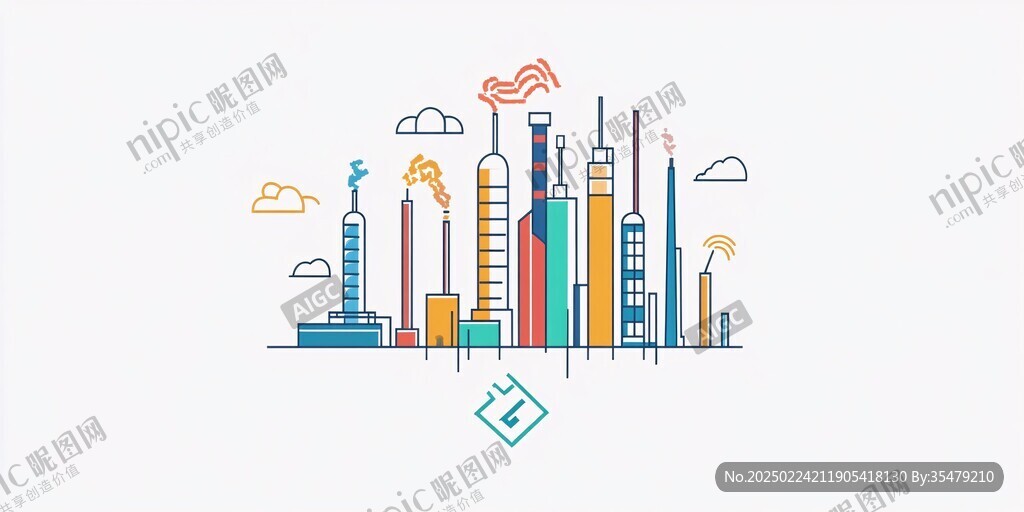 彩色线条建筑插画