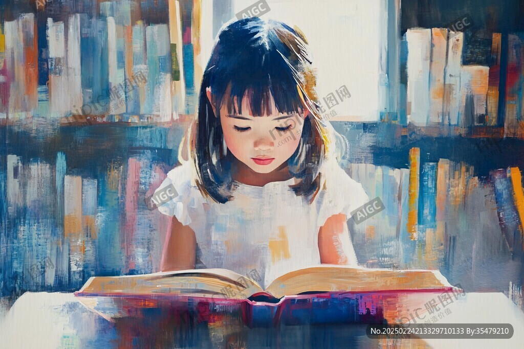 认真看书的小姑娘