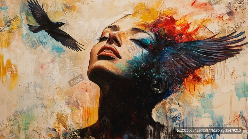 唯美抽象画水彩画女人