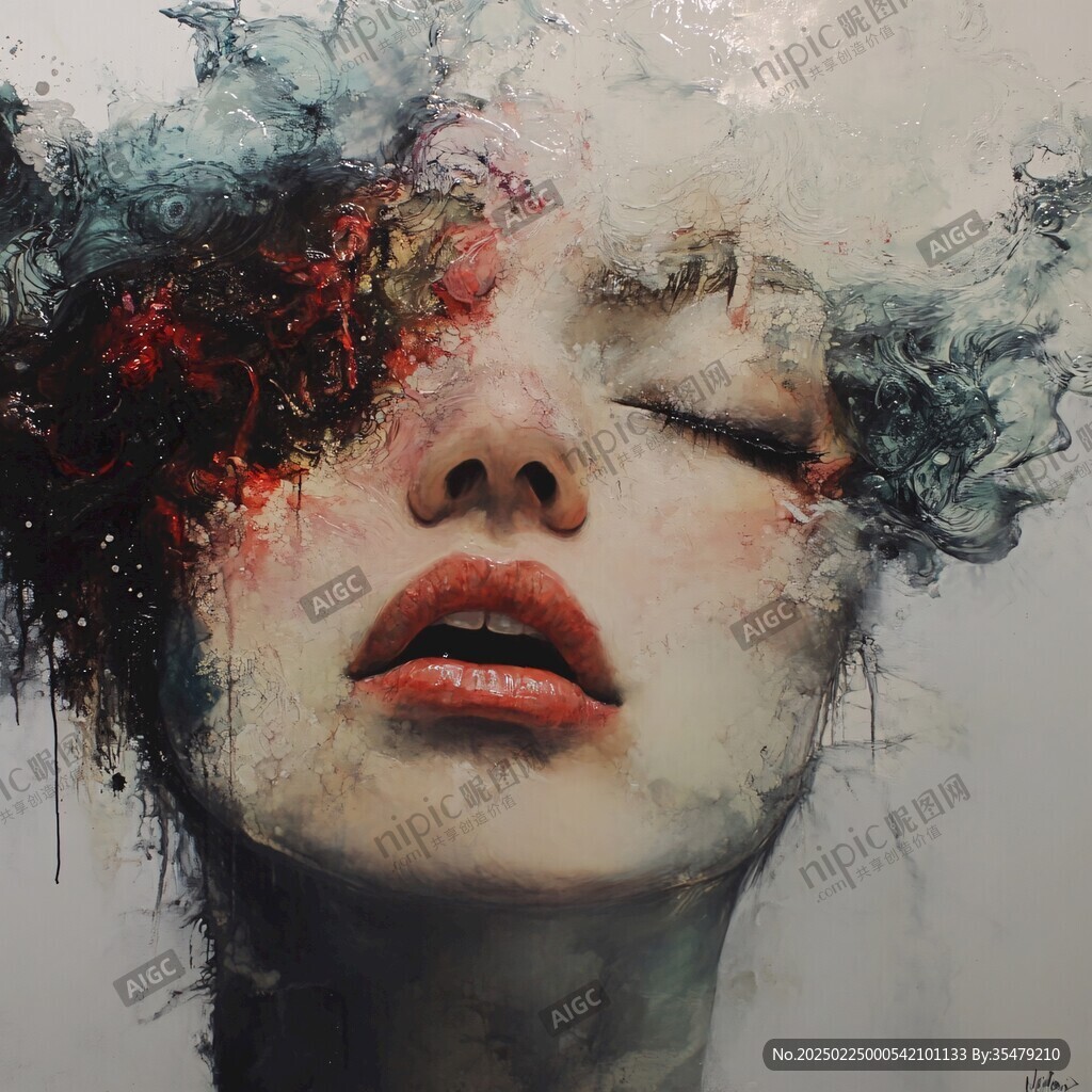 唯美抽象画水彩画女人