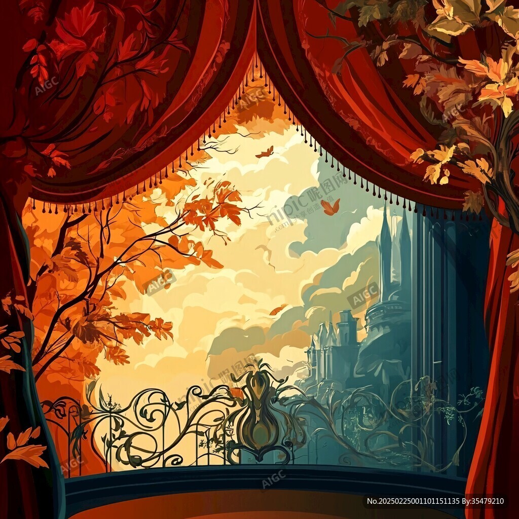 窗户窗帘插画