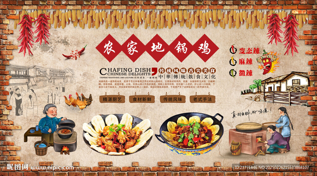 地锅鸡背景墙