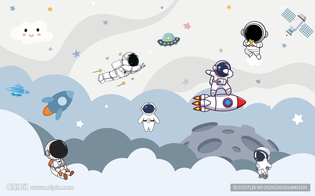 卡通外太空星球宇航员背景墙