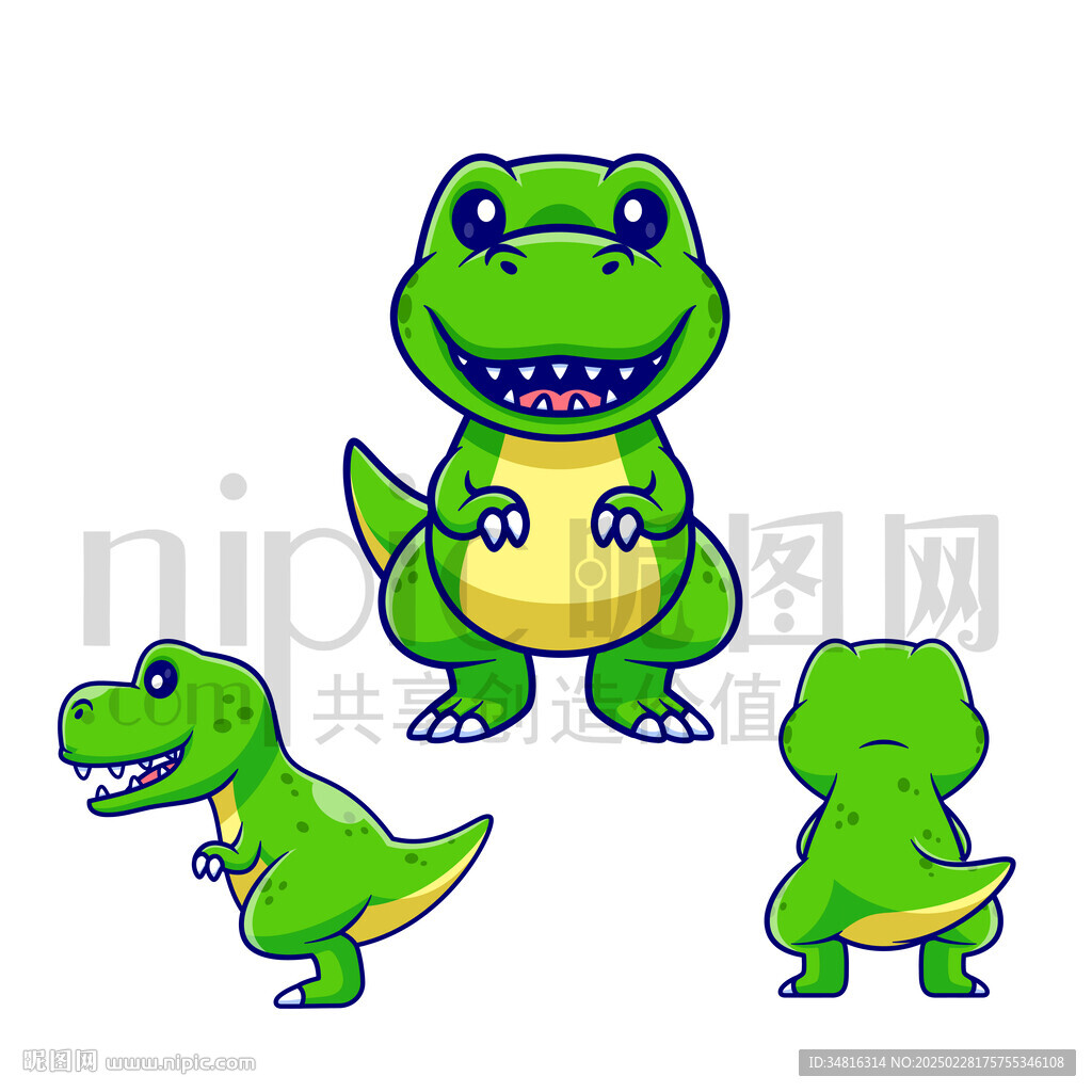 卡通恐龙三视图