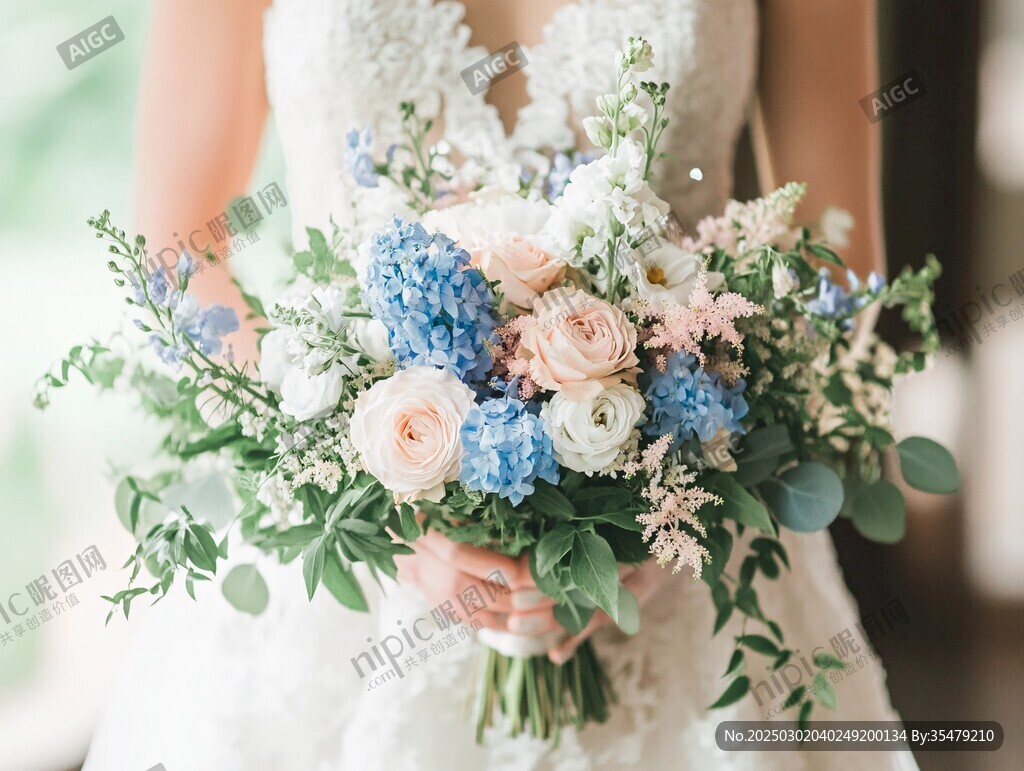 新娘手捧花束的特写