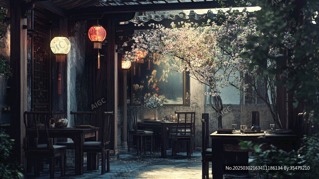古韵茶馆 樱花盛开 宁静时光
