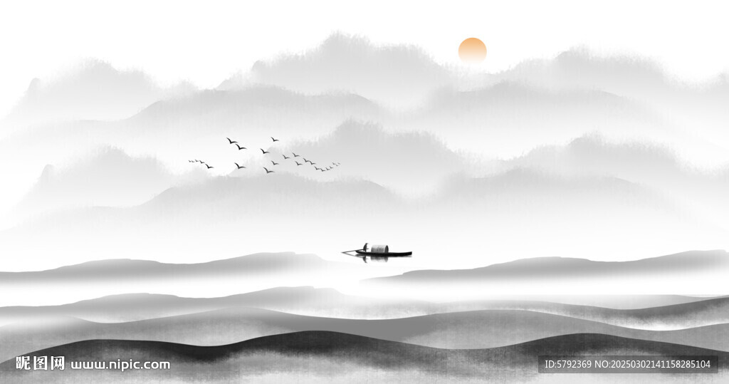 国画新中式水墨山水画