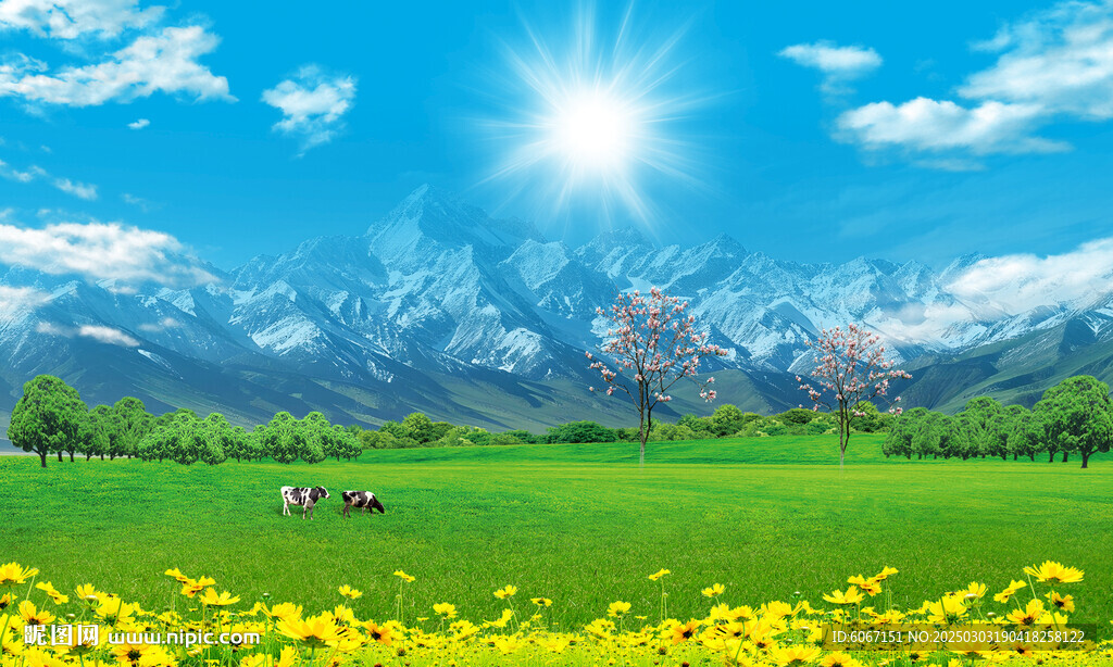 屏风蓝天大草原背景图