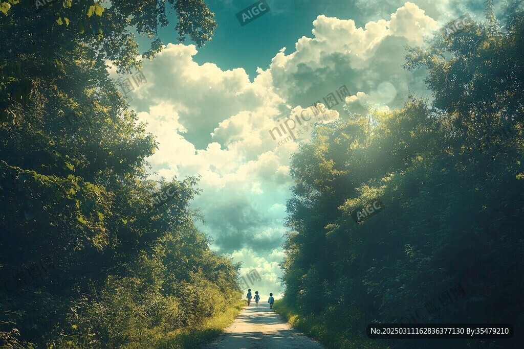 森林小径上的孩子们