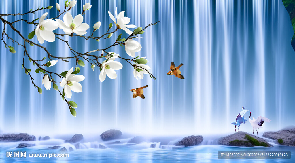 玉兰花瀑布背景