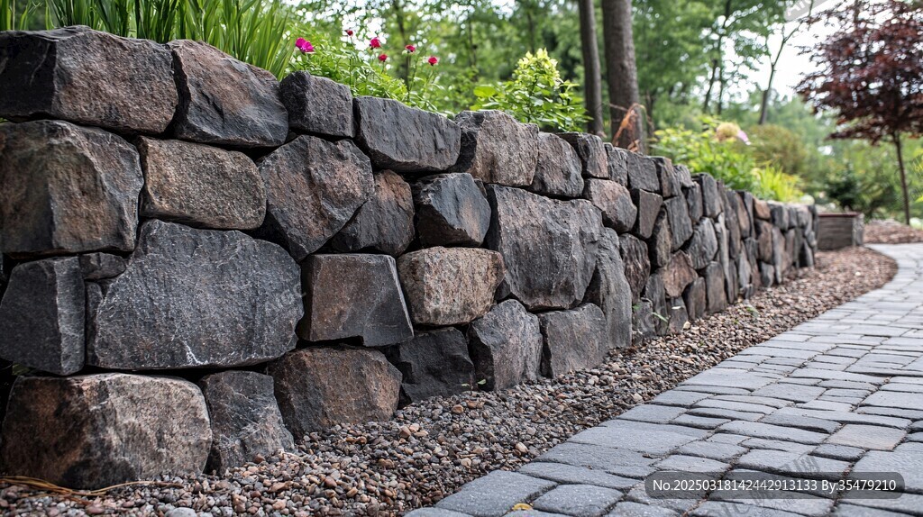 自然风格的石墙与铺砌小径