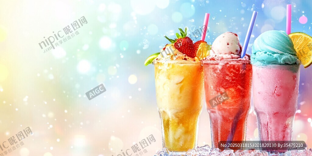彩色冰沙饮料的夏日清凉