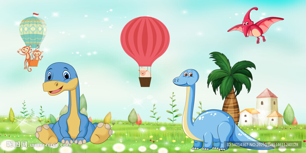 卡通恐龙儿童房背景